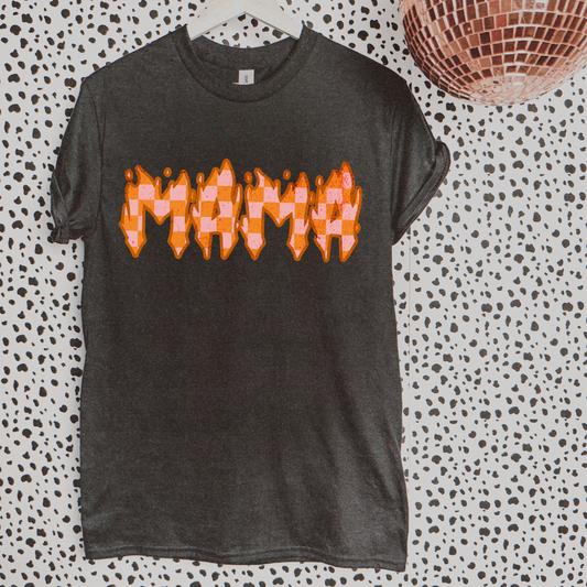 mama checkered flame DTF tee